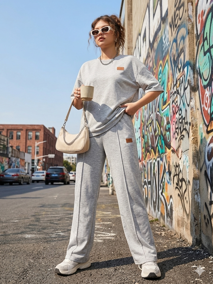 Oversized Two Piece Set – Casual T-Shirt & Loose Fit Trousers