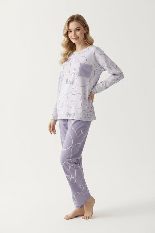 Women’s 2-Piece Cute Night Suit Soft Bear Print Sleepwear