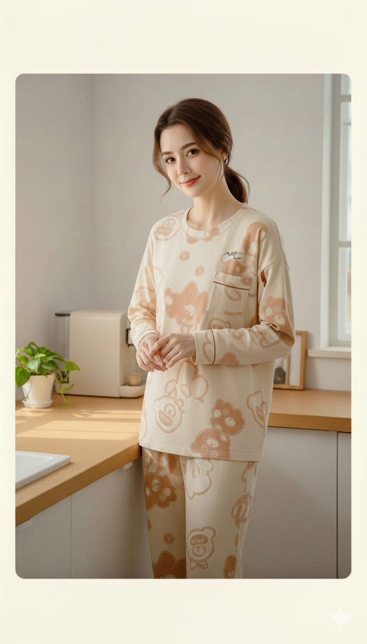 Women’s Bear Print Pajama Set – Comfortable & Stylish Nightwear