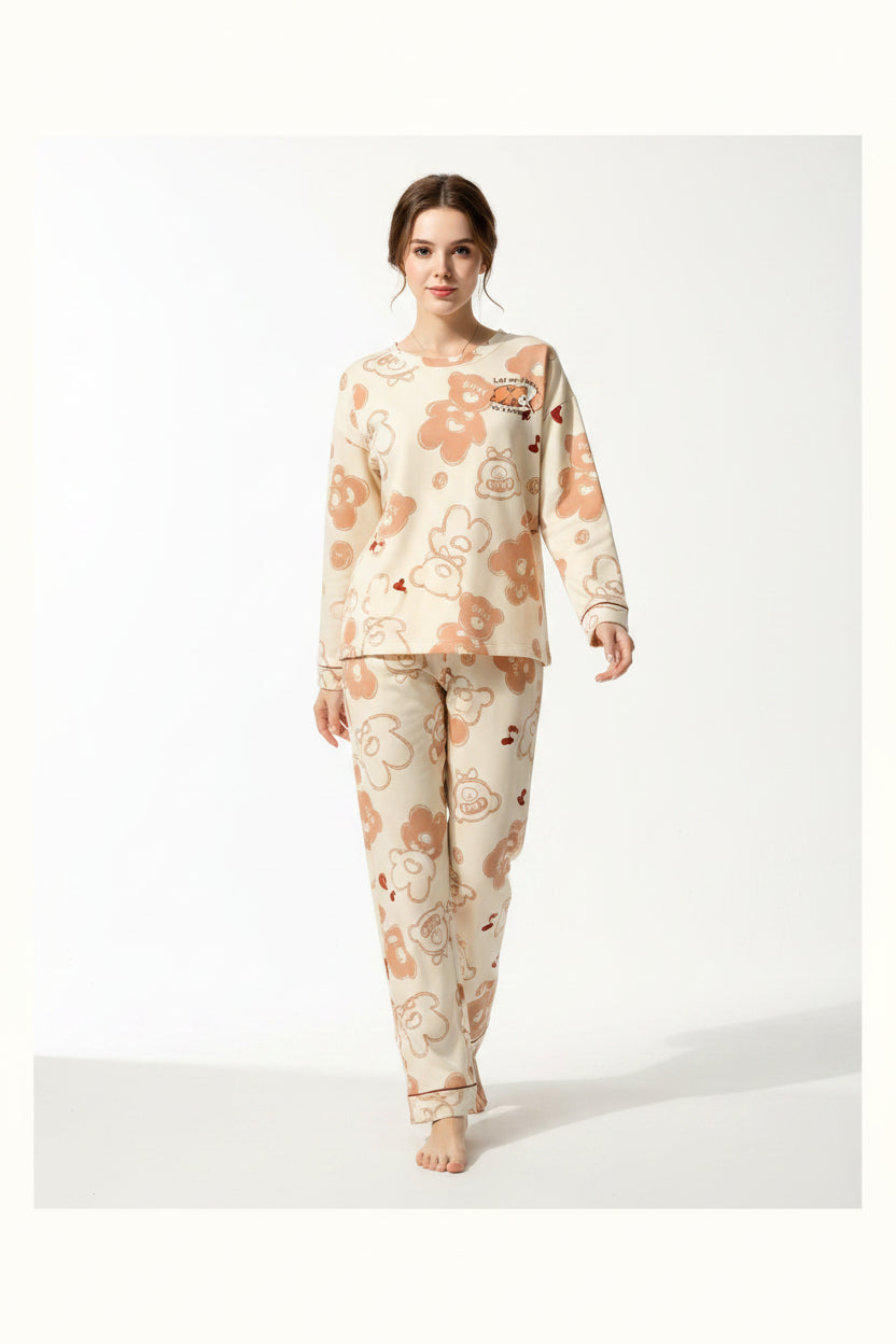 Women’s Bear Print Pajama Set – Comfortable & Stylish Nightwear