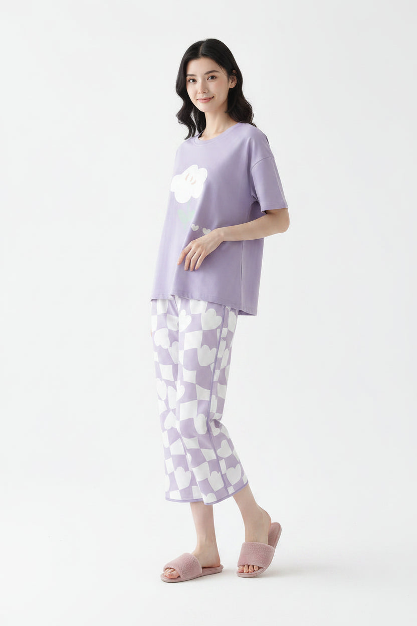 Dreamy Lavender Comfort Set – Soft Cotton Cute Print Nightwear