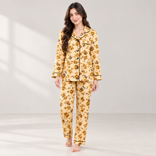 Golden Bloom Floral Pajama Set