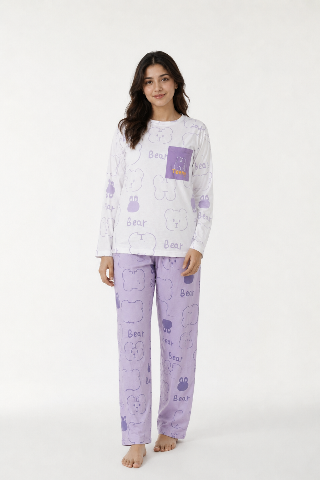 Women’s 2-Piece Cute Night Suit  Soft Bear Print Sleepwear