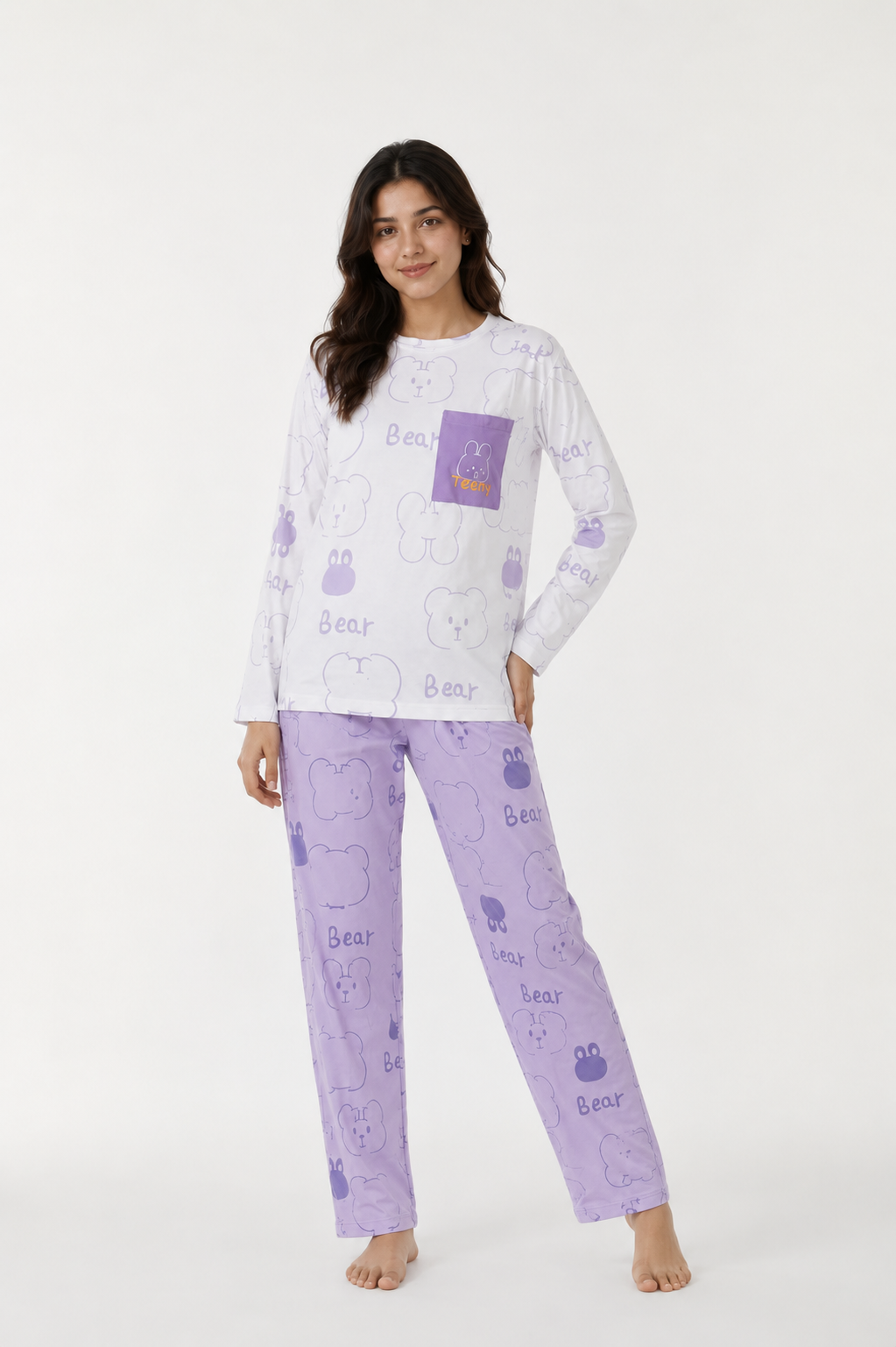 Women’s 2-Piece Cute Night Suit  Soft Bear Print Sleepwear