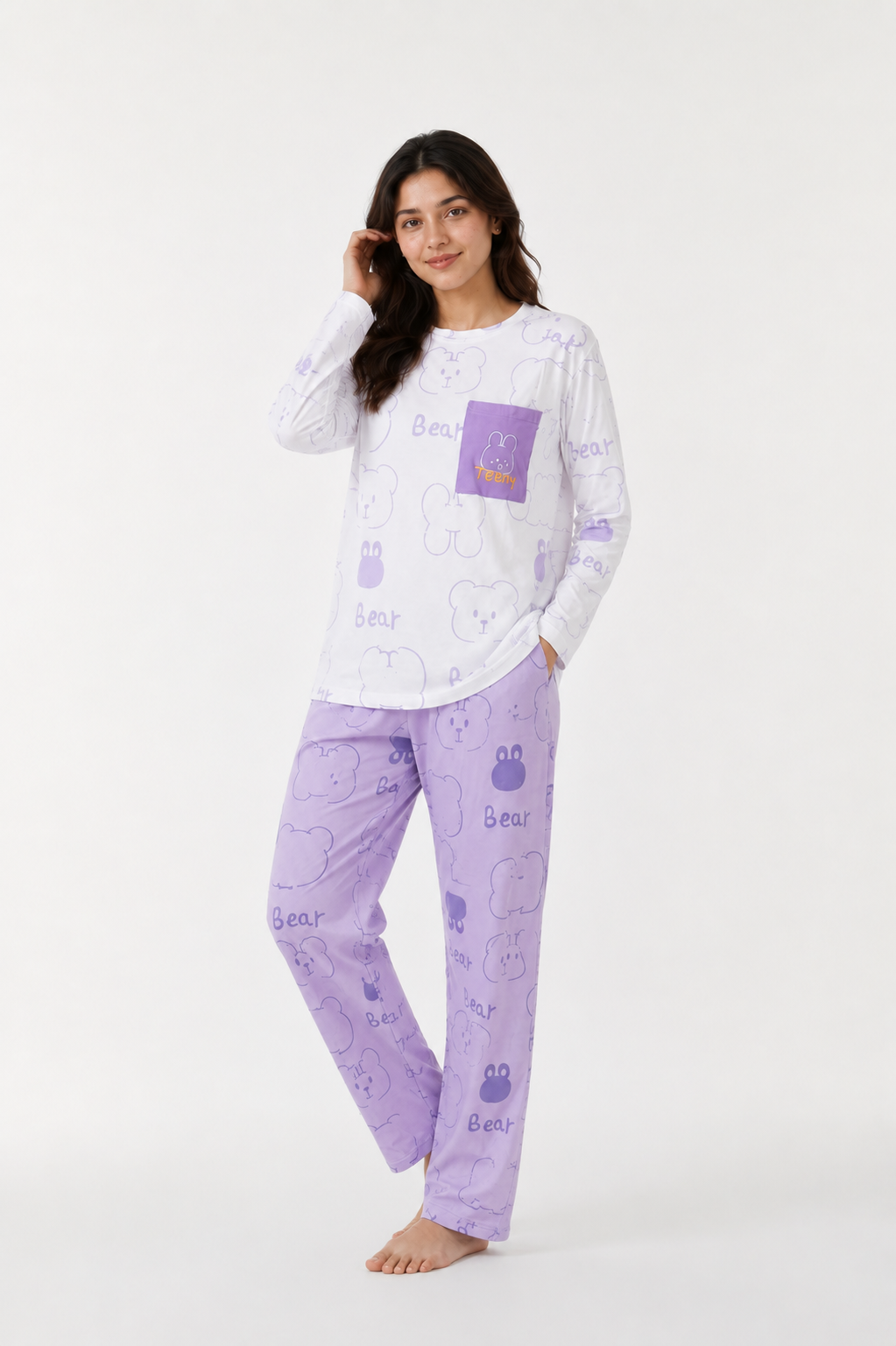 Women’s 2-Piece Cute Night Suit  Soft Bear Print Sleepwear