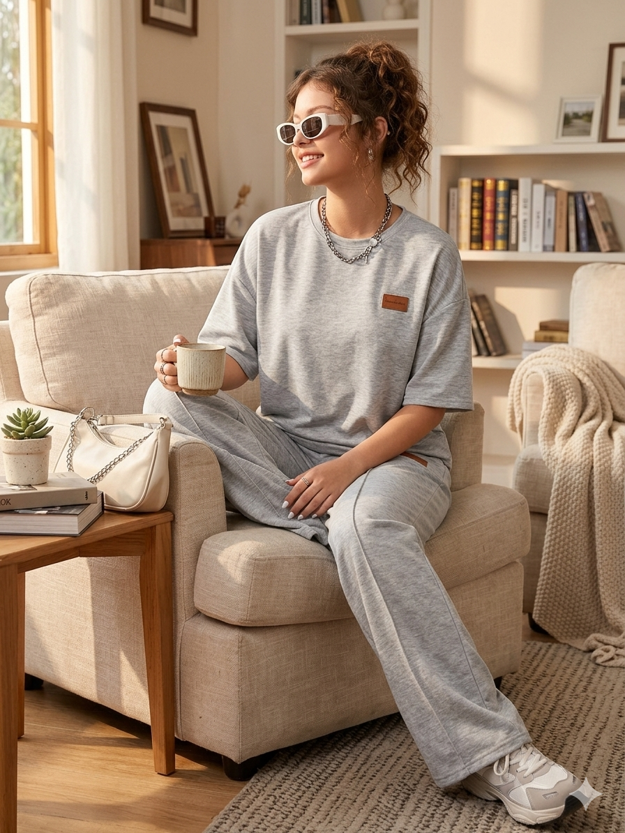 Oversized Two Piece Set – Casual T-Shirt & Loose Fit Trousers