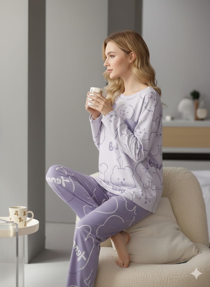 Women’s 2-Piece Cute Night Suit  Soft Bear Print Sleepwear