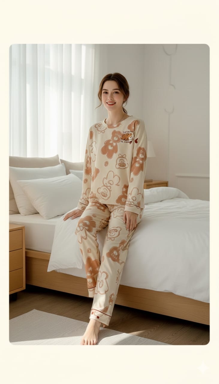 Women’s Bear Print Pajama Set – Comfortable & Stylish Nightwear
