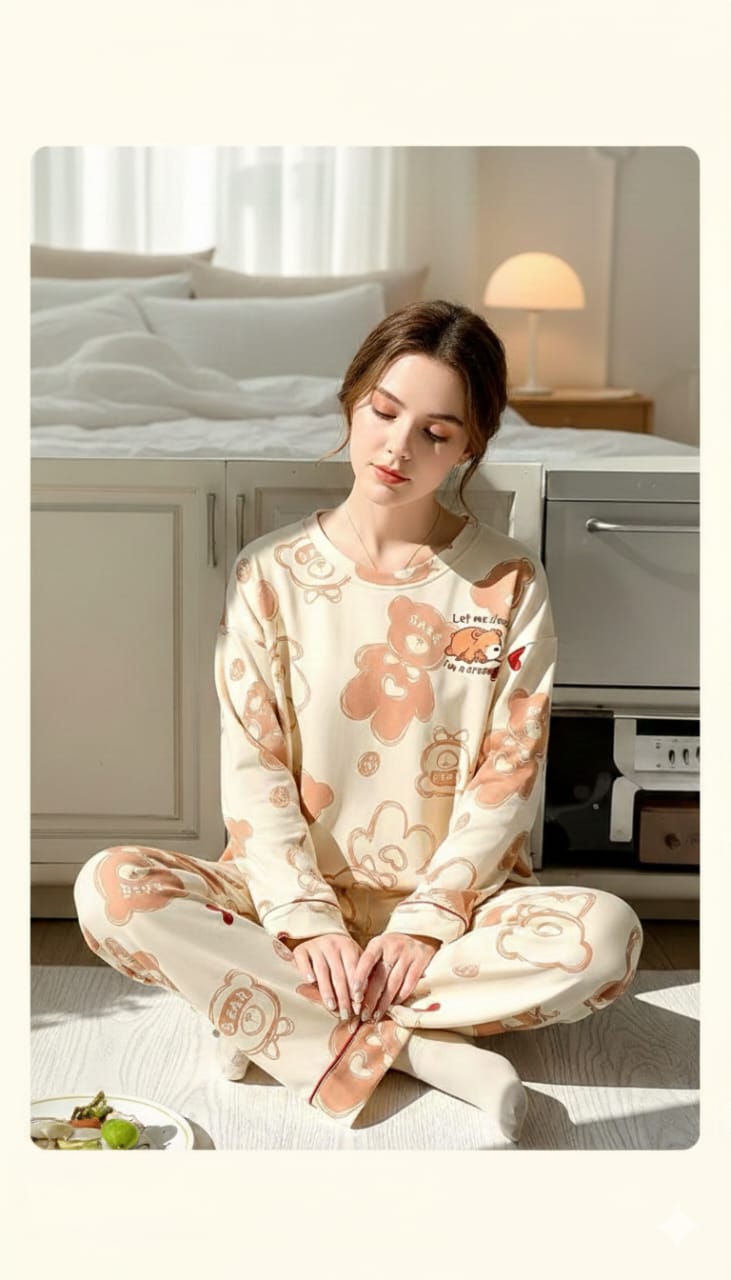 Women’s Bear Print Pajama Set – Comfortable & Stylish Nightwear