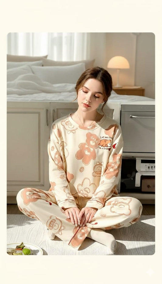 Women’s Bear Print Pajama Set – Comfortable & Stylish Nightwear