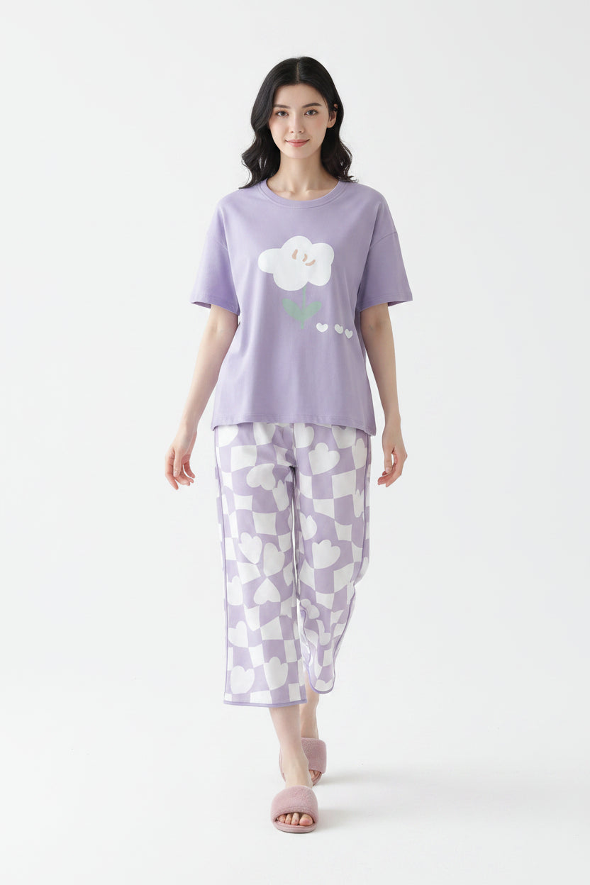 Dreamy Lavender Comfort Set – Soft Cotton Cute Print Nightwear