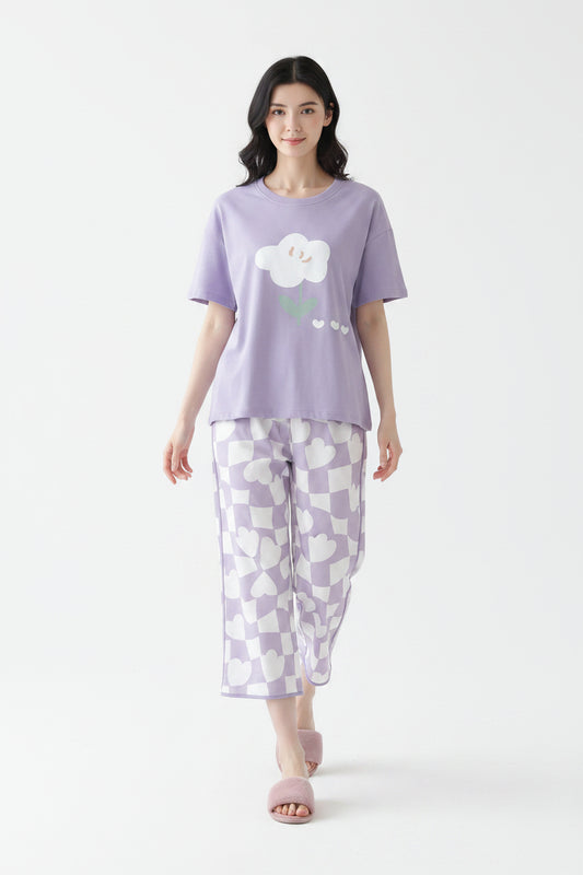 Dreamy Lavender Comfort Set – Soft Cotton Cute Print Nightwear