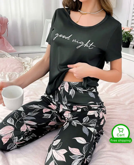 Luxury Black "Good Night" Pajama Set