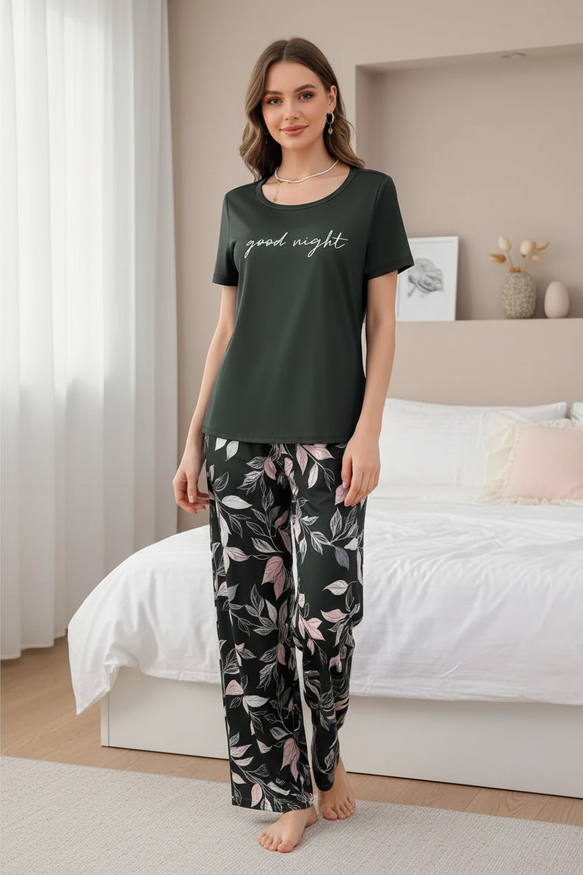 Luxury Black "Good Night" Pajama Set