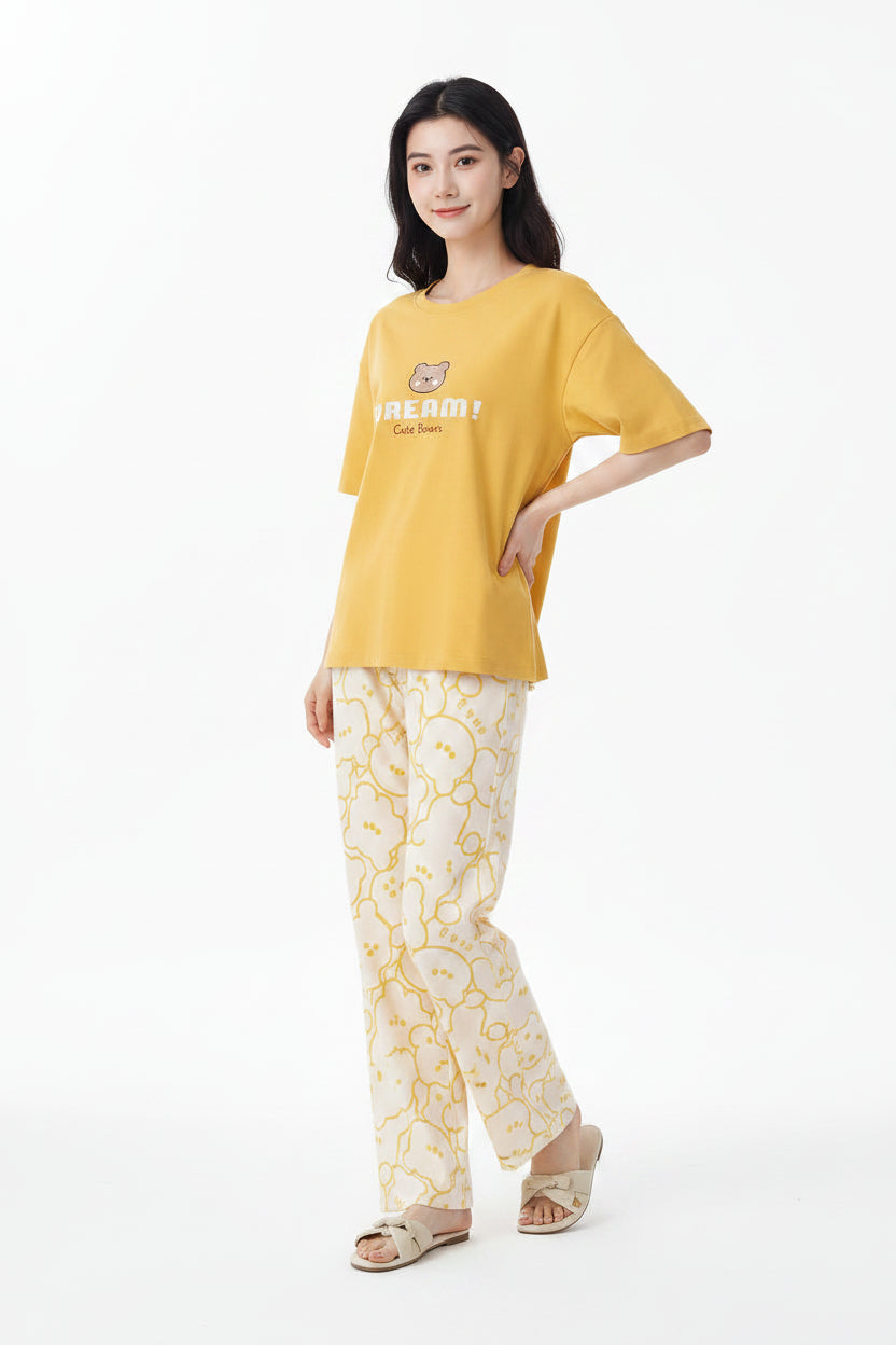 Yellow "Dream" Cute Bear Pajama Set | Kawaii Style Women's Nightwear