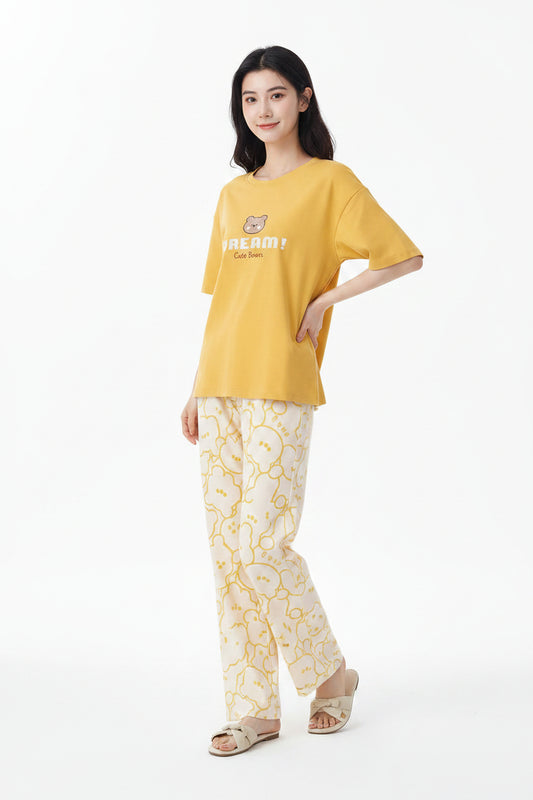 Yellow "Dream" Cute Bear Pajama Set | Kawaii Style Women's Nightwear