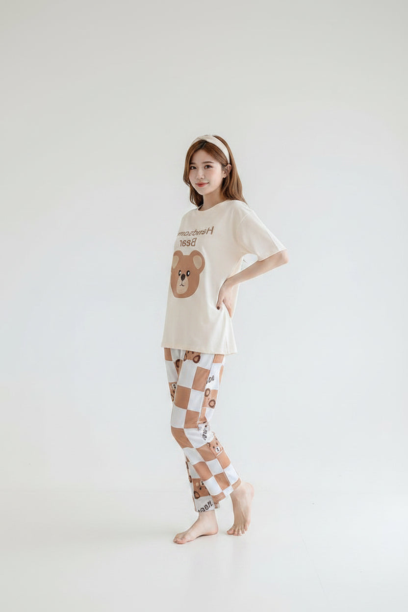 Mustard Yellow Cloud Print Pajama Set - Cute Biscuit Pattern Loungewear