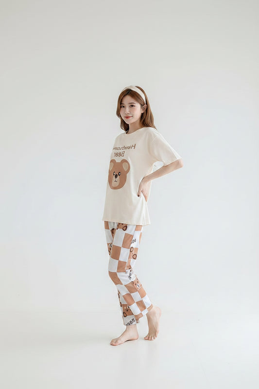 Mustard Yellow Cloud Print Pajama Set - Cute Biscuit Pattern Loungewear