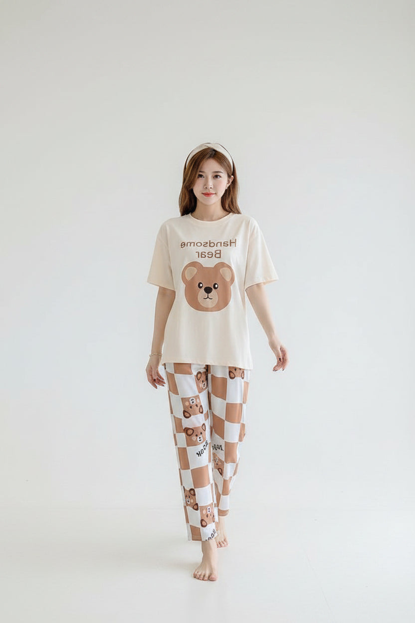 Mustard Yellow Cloud Print Pajama Set - Cute Biscuit Pattern Loungewear