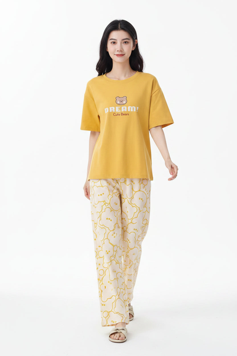 Yellow "Dream" Cute Bear Pajama Set | Kawaii Style Women's Nightwear