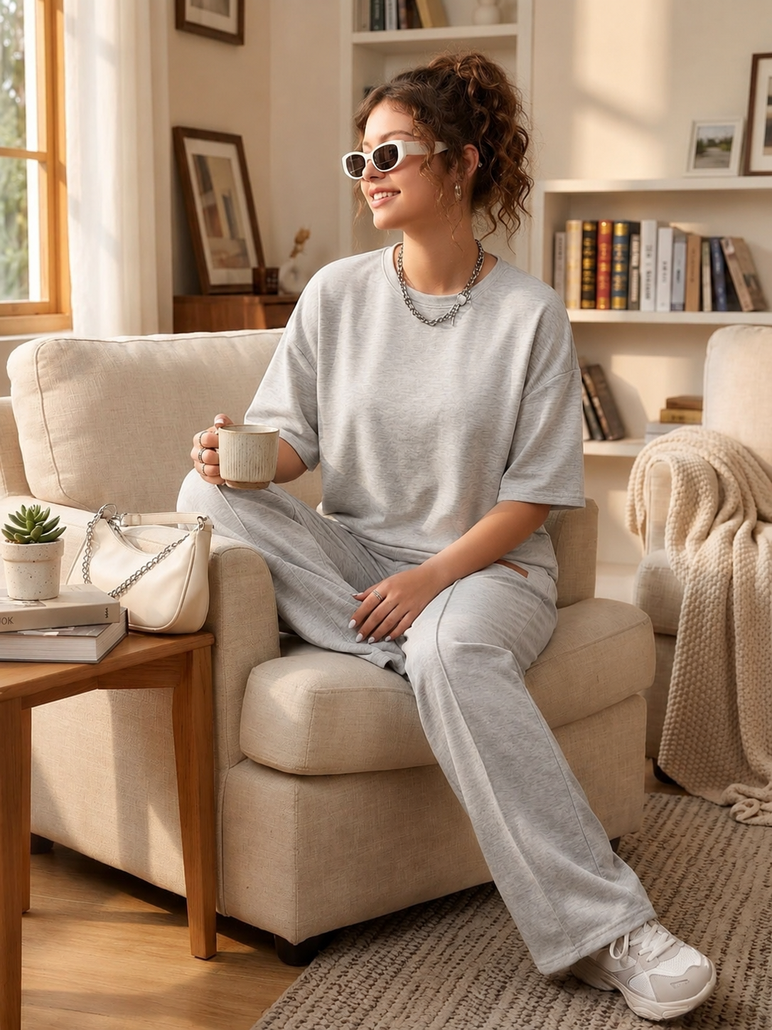 Oversized Two Piece Set – Casual T-Shirt & Loose Fit Trousers