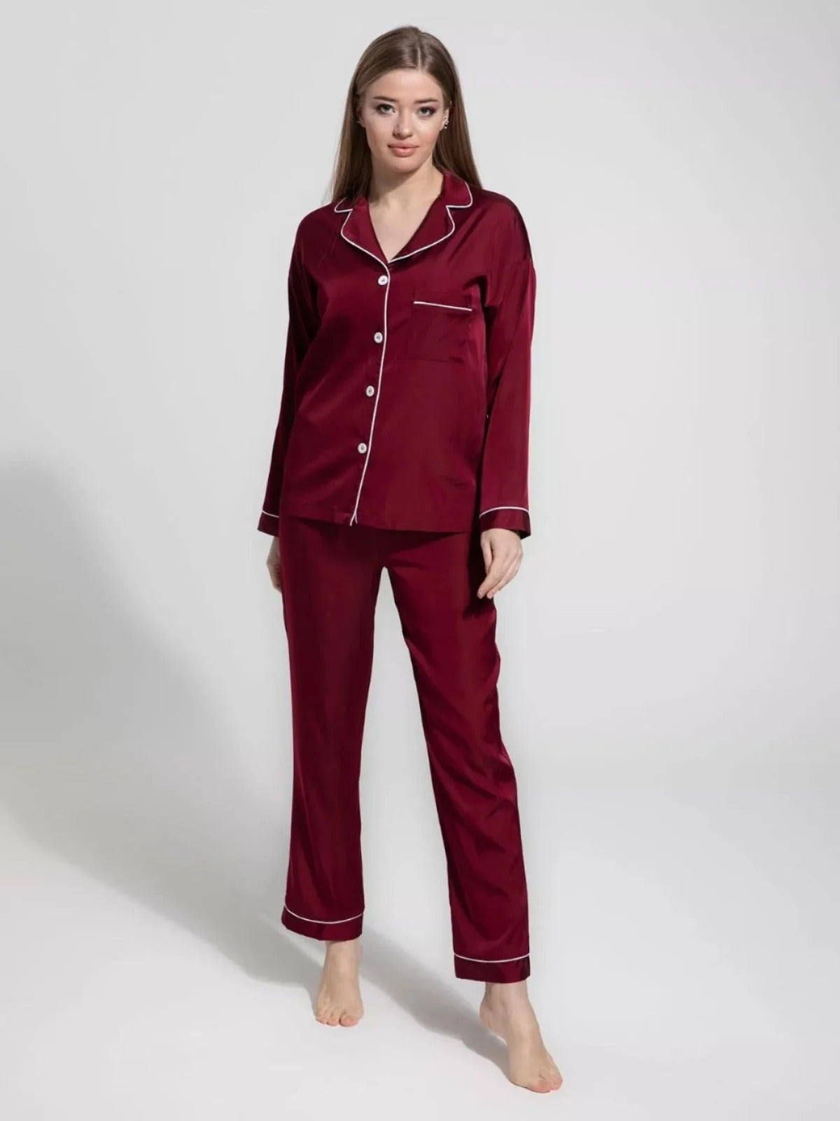 Maroon Luxe Satin Pajama Set