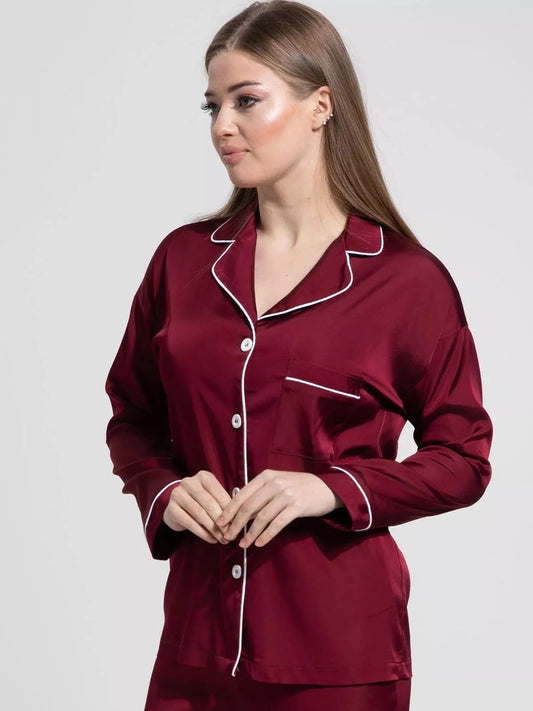 Maroon Luxe Satin Pajama Set