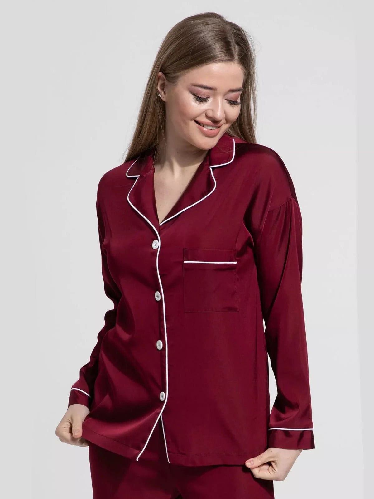 Maroon Luxe Satin Pajama Set