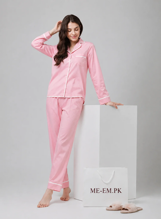 Plain Pink Silk Pajama Set