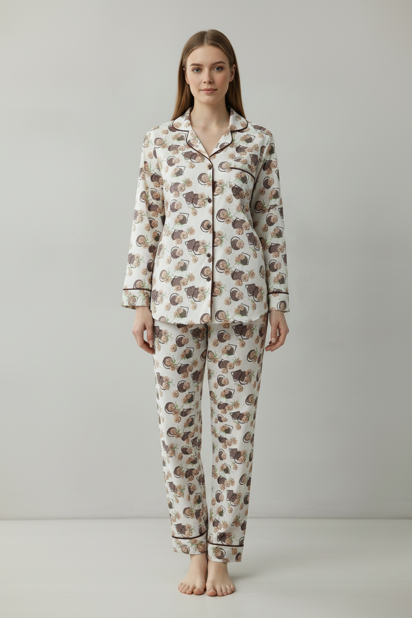 Printed Button Down PJ Set