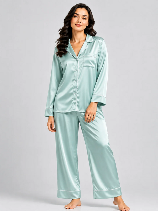 Mint Luxe Satin Pajama Set