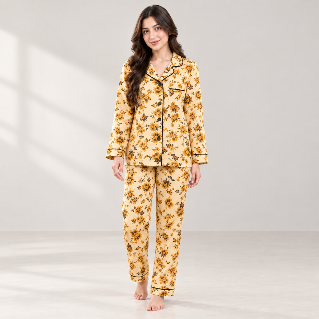 Golden Bloom Floral Pajama Set